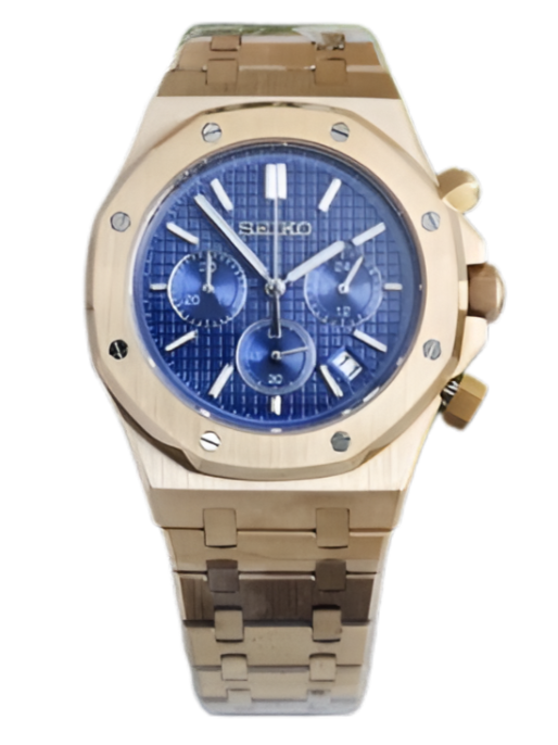 Seiko Mod Royal Oak Chronograph "Oro Rosa dial azul"