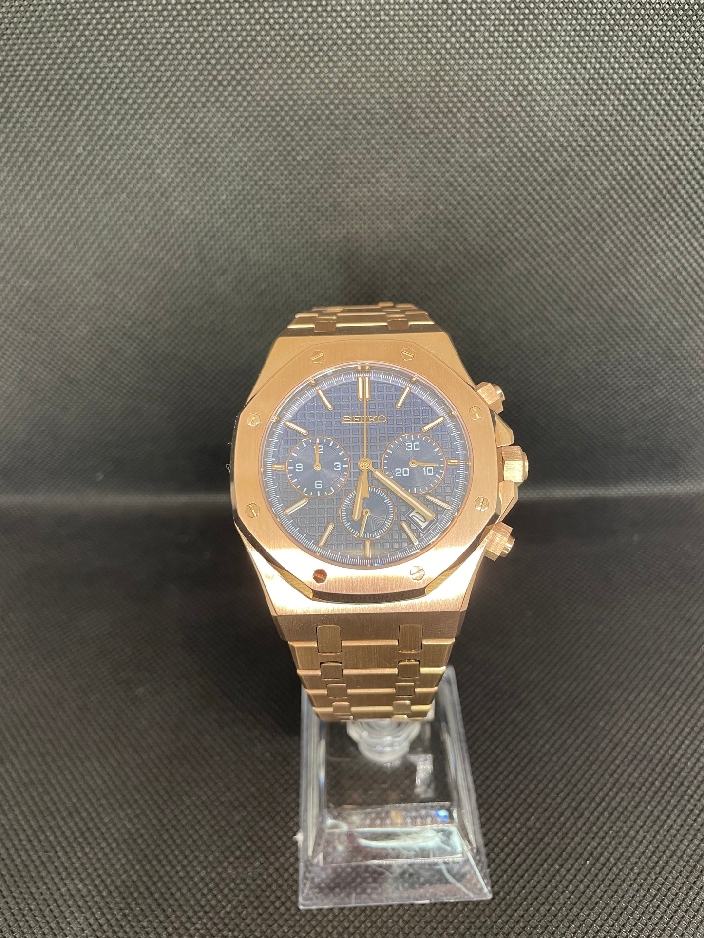 Seiko Mod Royal Oak Chronograph "Oro Rosa dial azul"