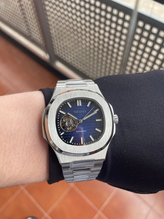 Seiko Mod Nautilus Open Heart Blue