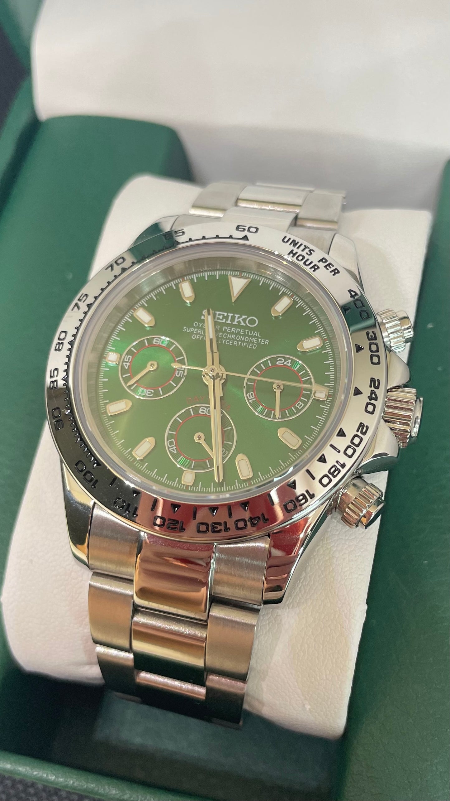 Seiko Mod Daytona "Plata y verde"