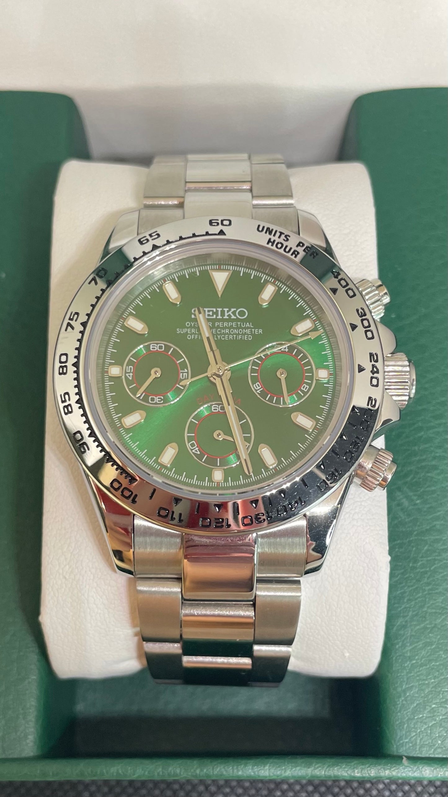 Seiko Mod Daytona "Plata y verde"