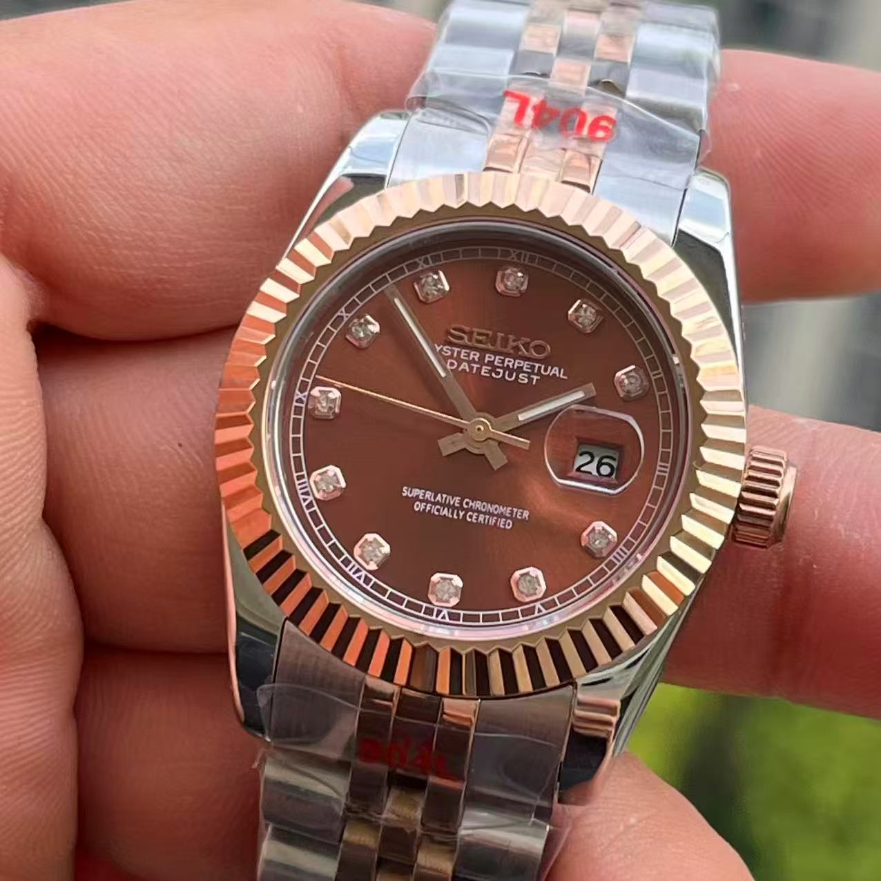 Seiko Mod Datejust Chocolate Diamonds Dial Mujer