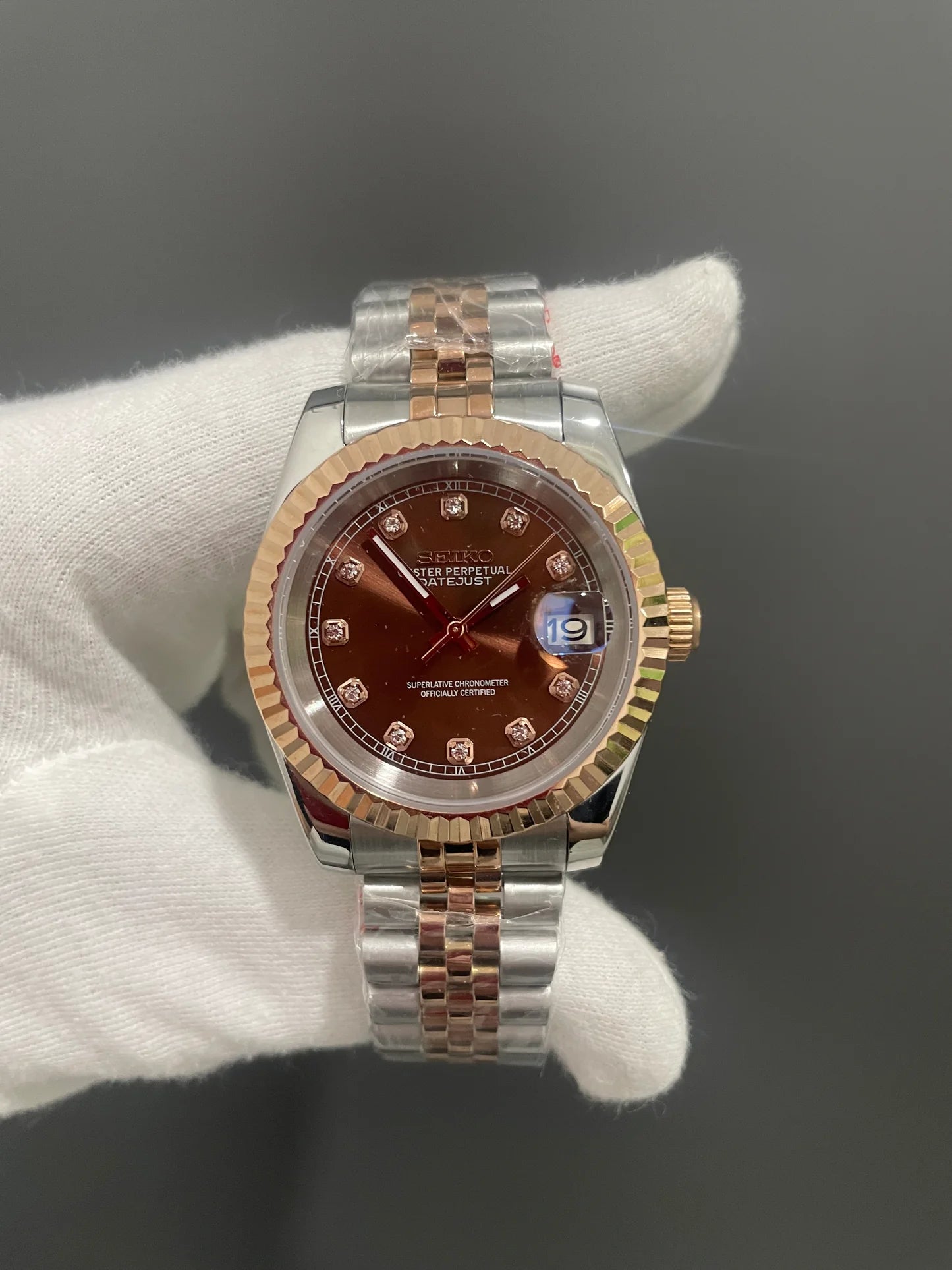 Seiko Mod Datejust Chocolate Jewel Dial Women