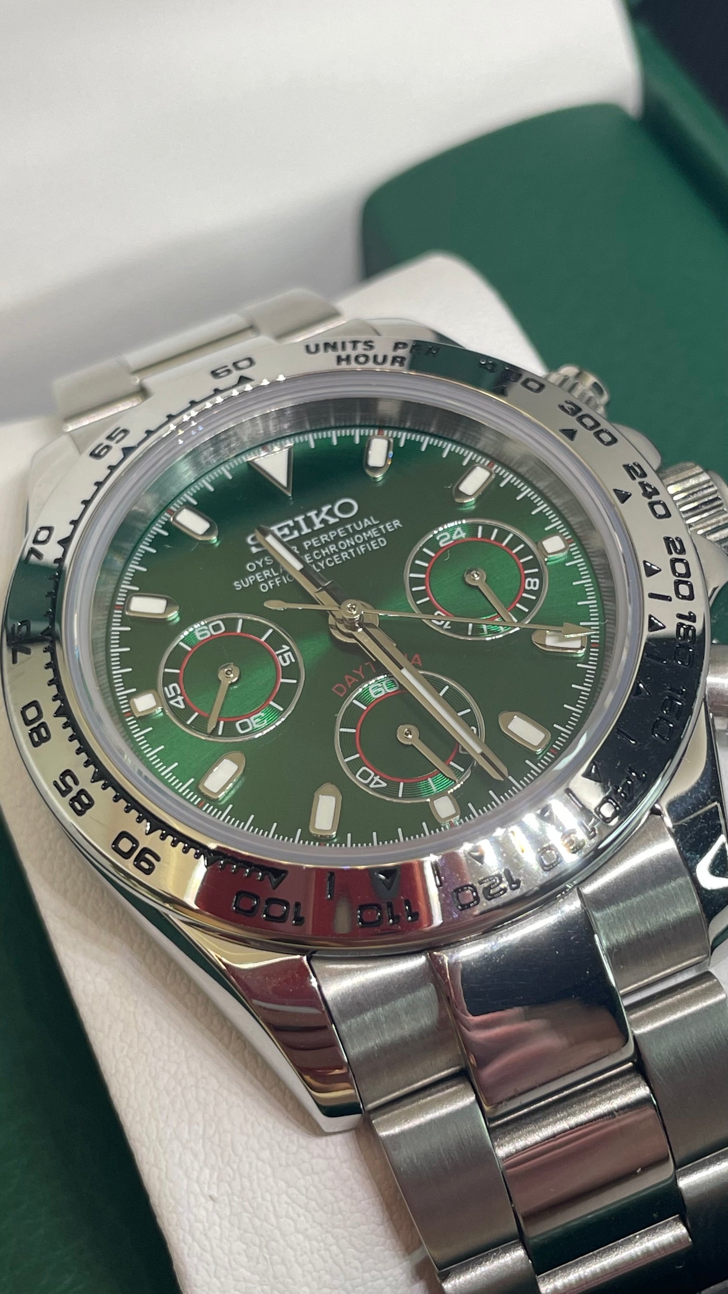 Seiko Mod Daytona "Plata y verde"
