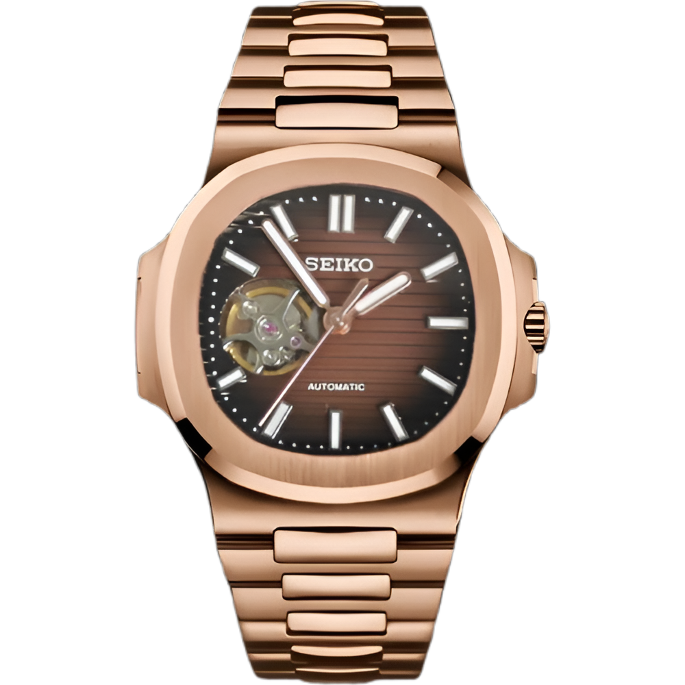 Seiko Mod Nautilus "Oro rosa y chocolate Open Heart"