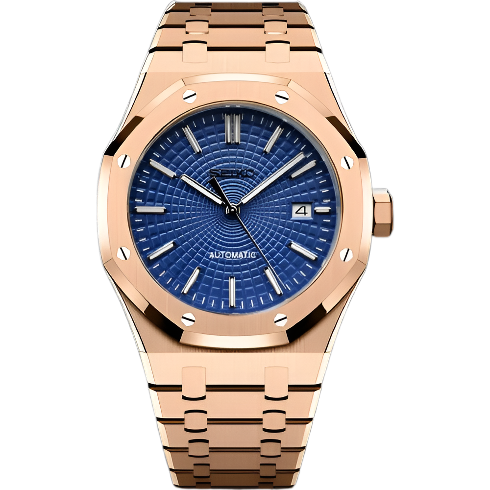 Seiko Mod Royal Oak "oro rosa y azul marino"