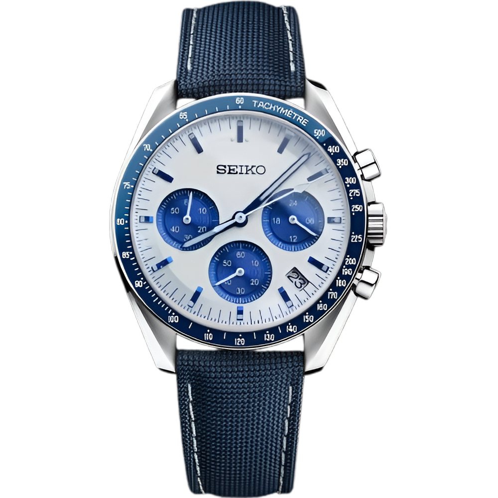 Seiko Mod Speedmaster "Azul y plateado correa nylon"
