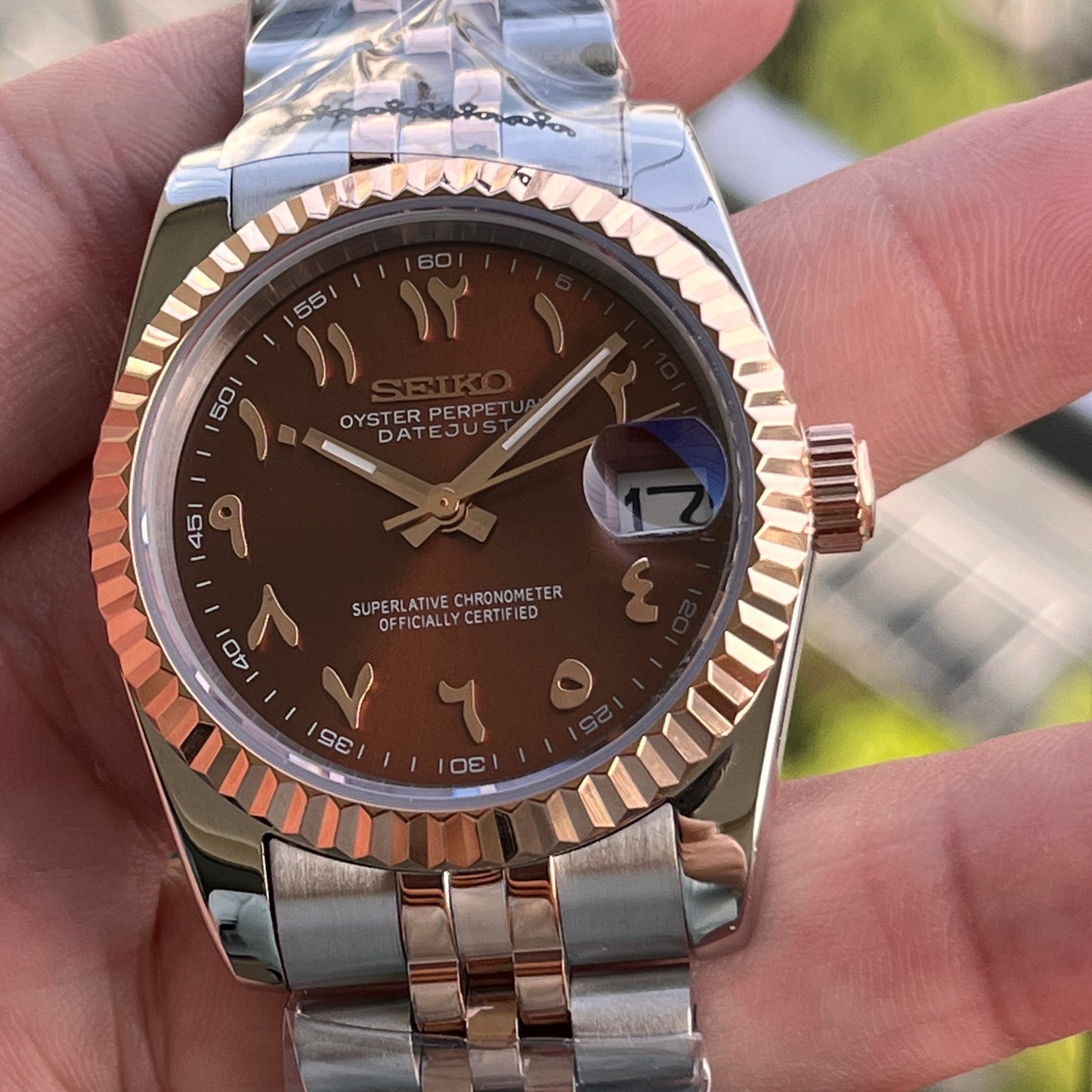 Seiko Mod Datejust Arabic Chocolate Dial