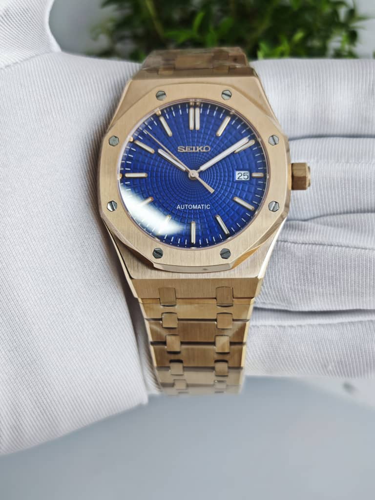 Seiko Mod Royal Oak "oro rosa y azul marino"