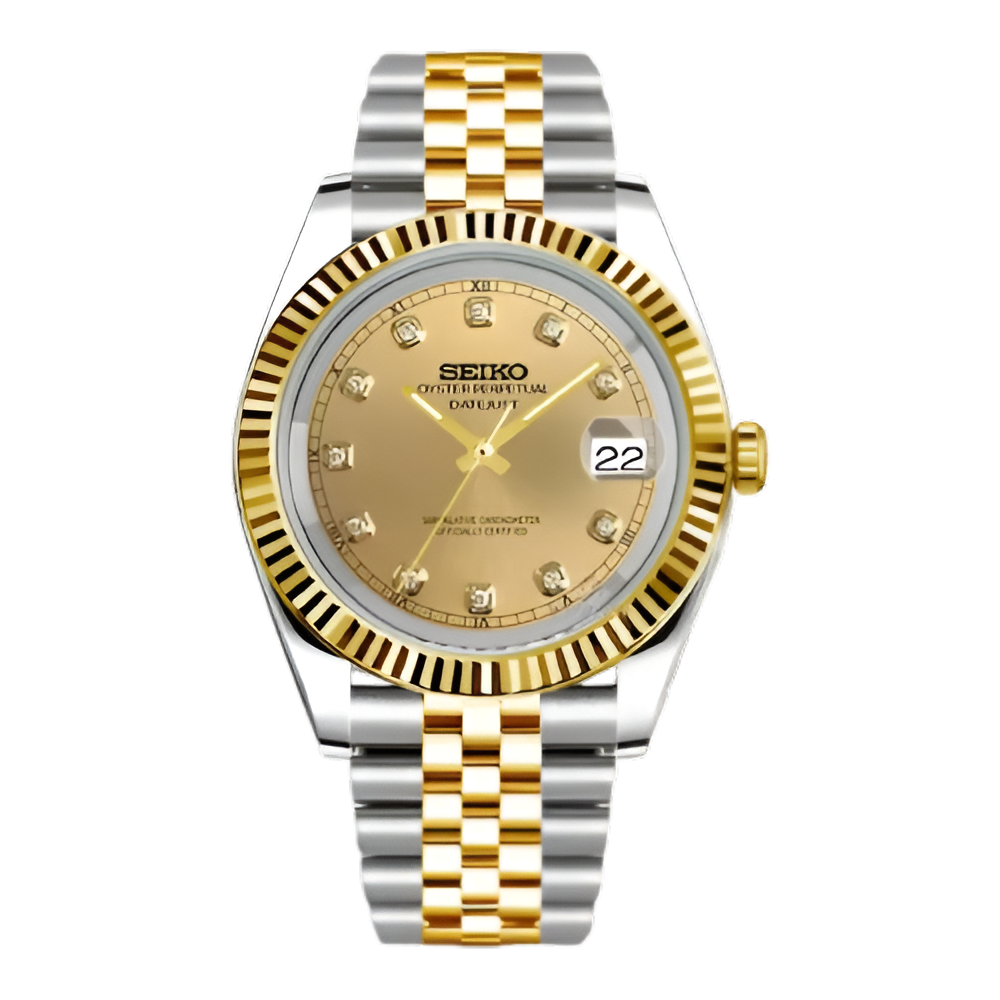 Seiko Mod Datejust Two Tones Champagne Mujer