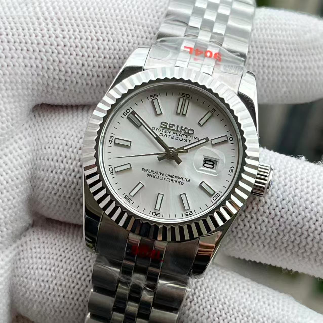 Seiko Mod Datejust Dial Blanco Mujer