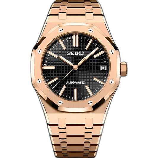 Seiko Mod Royal Oak Negro y Oro Rosa