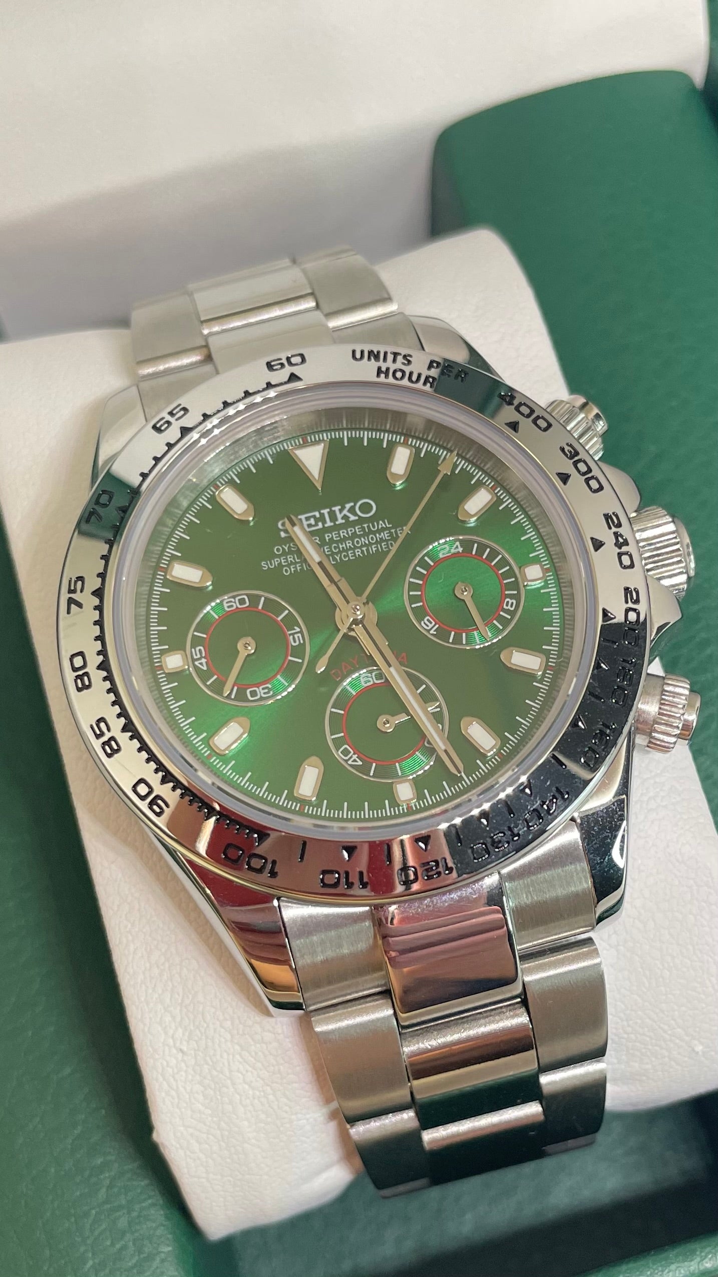 Seiko Mod Daytona "Plata y verde"