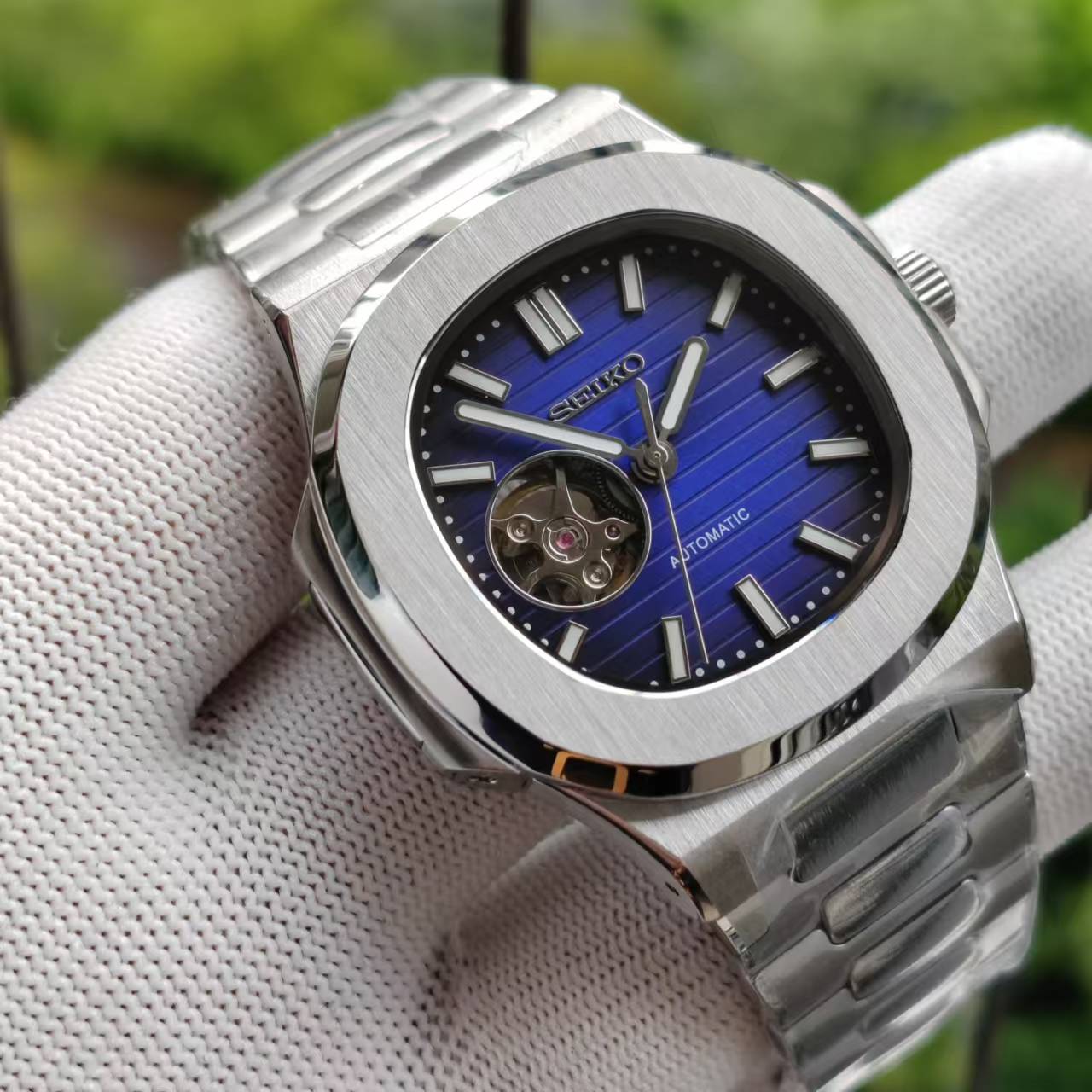 Seiko Mod Nautilus Open Heart Blue