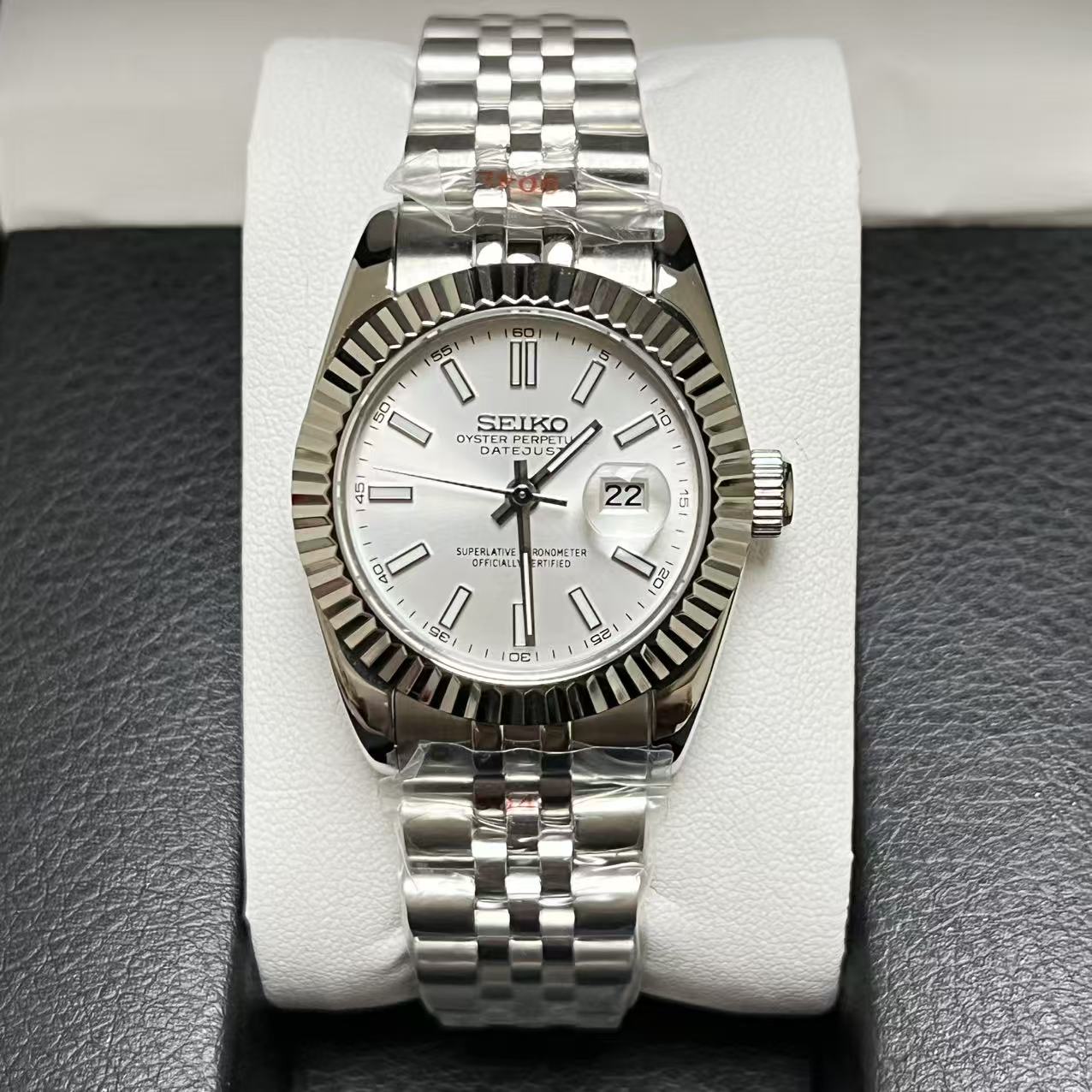 Seiko Mod Datejust Dial Blanco Mujer