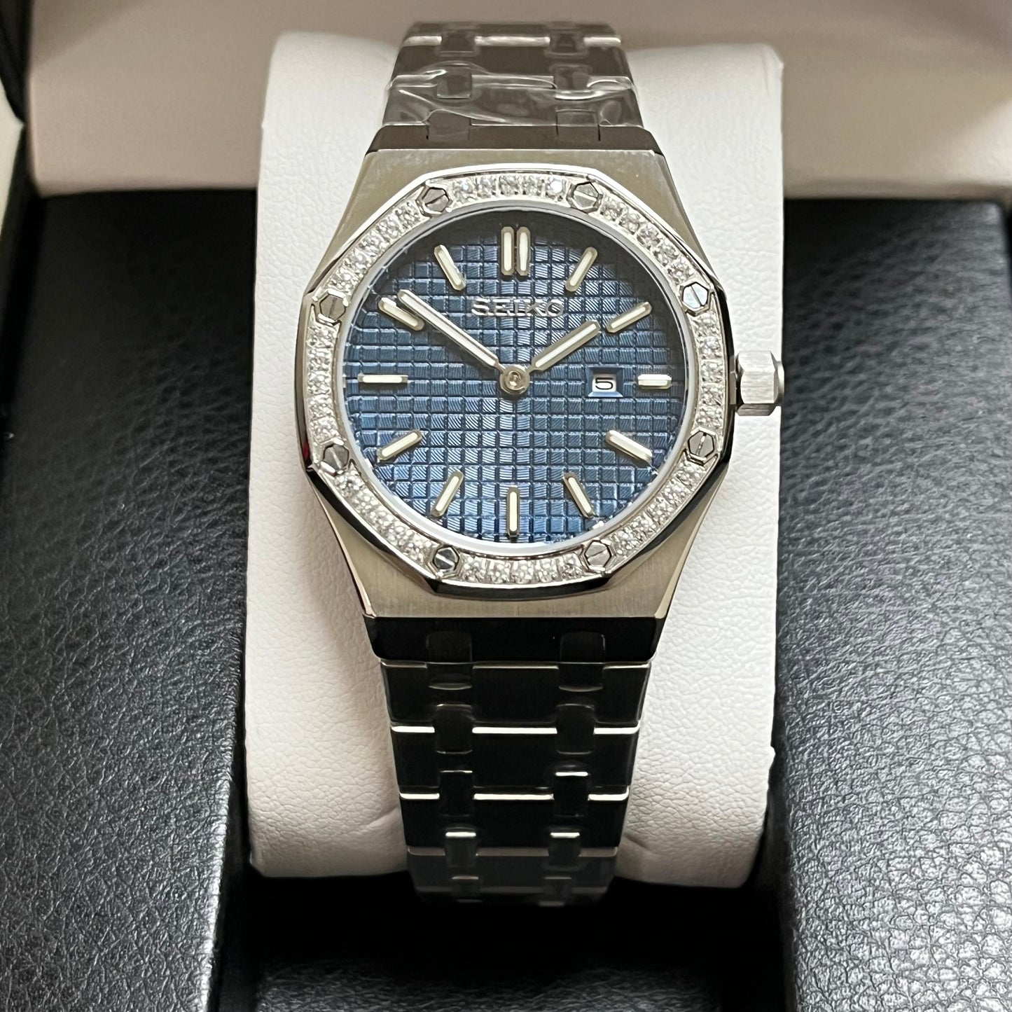 Seiko Mod Royal Oak Blue Diamonds 31mm Mujer