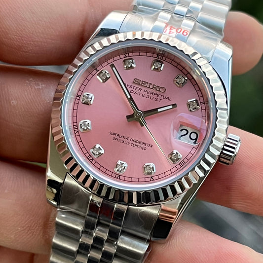 Seiko Mod Datejust Pink Diamonds Dial Lady