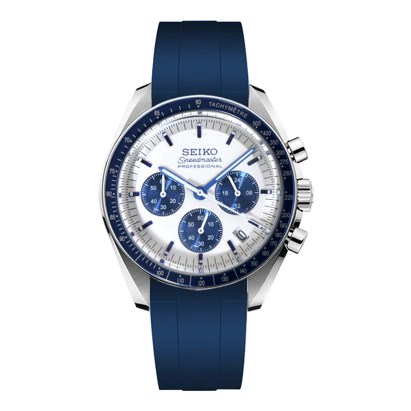 Seiko Mod Speedmaster "Azul y plateado correa nylon"