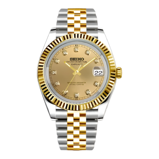 Seiko Mod Datejust Two Tones Champagne Mujer