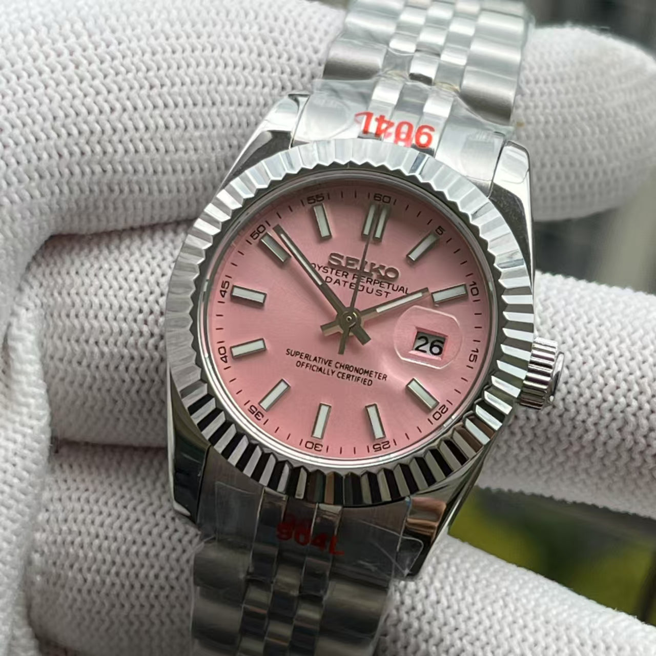 Seiko Mod Datejust Pink Dial Mujer