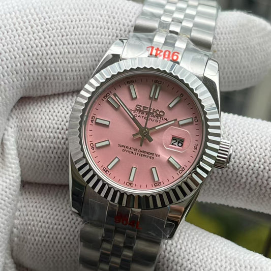 Seiko Mod Datejust Pink Dial Mujer