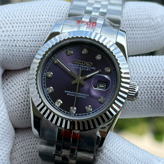 Seiko Mod Datejust Purple Diamonds Mujer