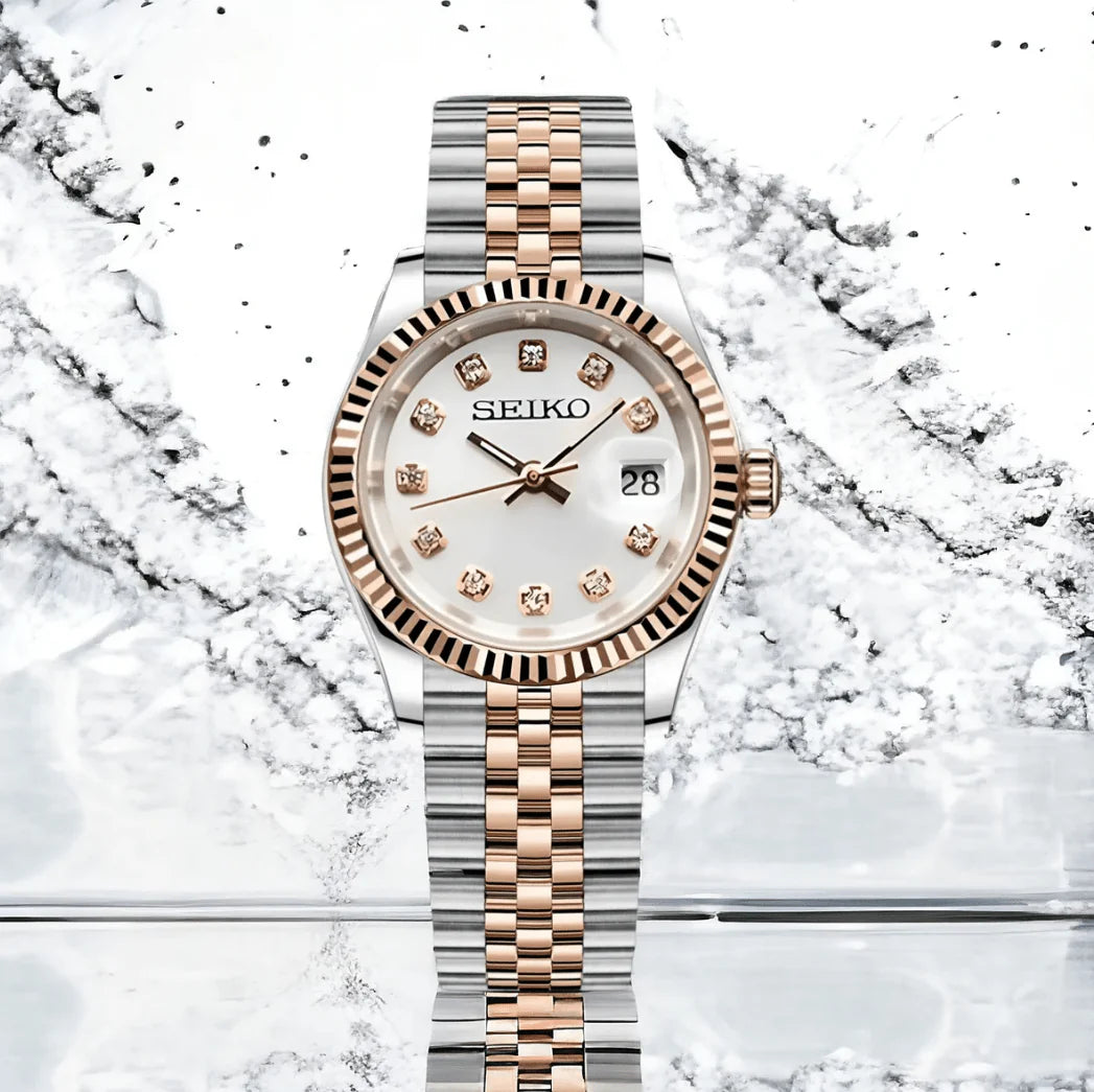 Seiko Mod Datejust Twotone Mujer Dial Blanco