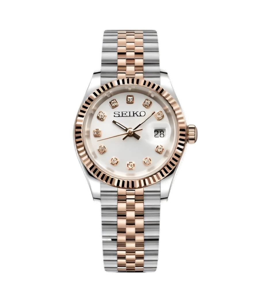 Seiko Mod Datejust Twotone Mujer Dial Blanco