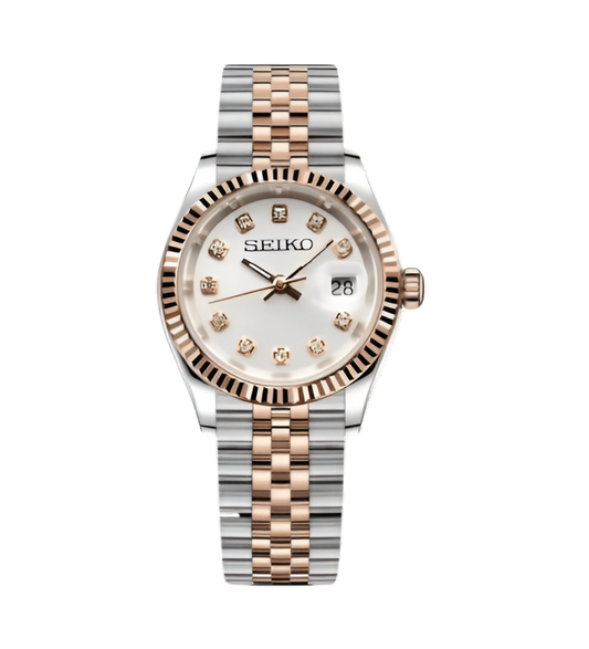 Seiko Mod Datejust Twotone Mujer Dial Blanco